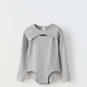 Zara Light Gray Cutout Bodysuit Top